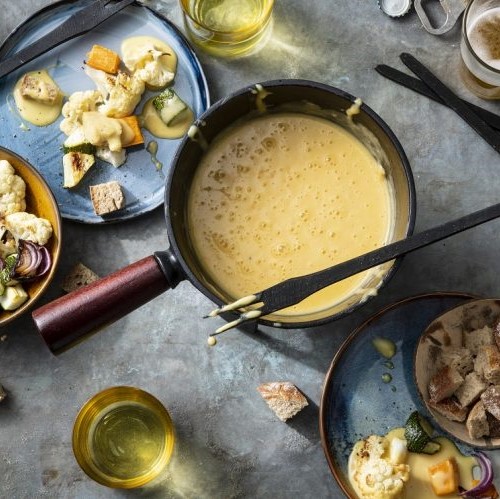 Hollandse kaasfondue met geroosterde groenten