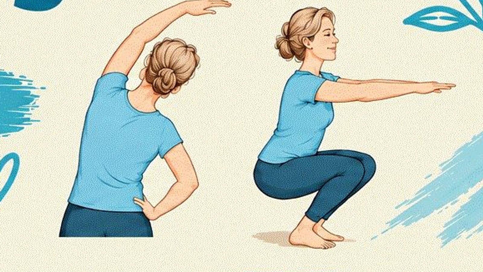 Vitaliteitstraining Ismakogie: vrouwen voeren strekoefeningen en squats uit. Start 5 januari 2027, dinsdag ochtend of avond, 6 lessen à 1 uu